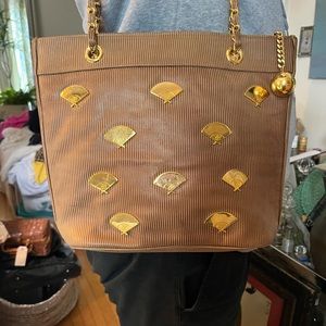 Vintage Karl Lagerfeld tote . very rare! 10 gold fans !